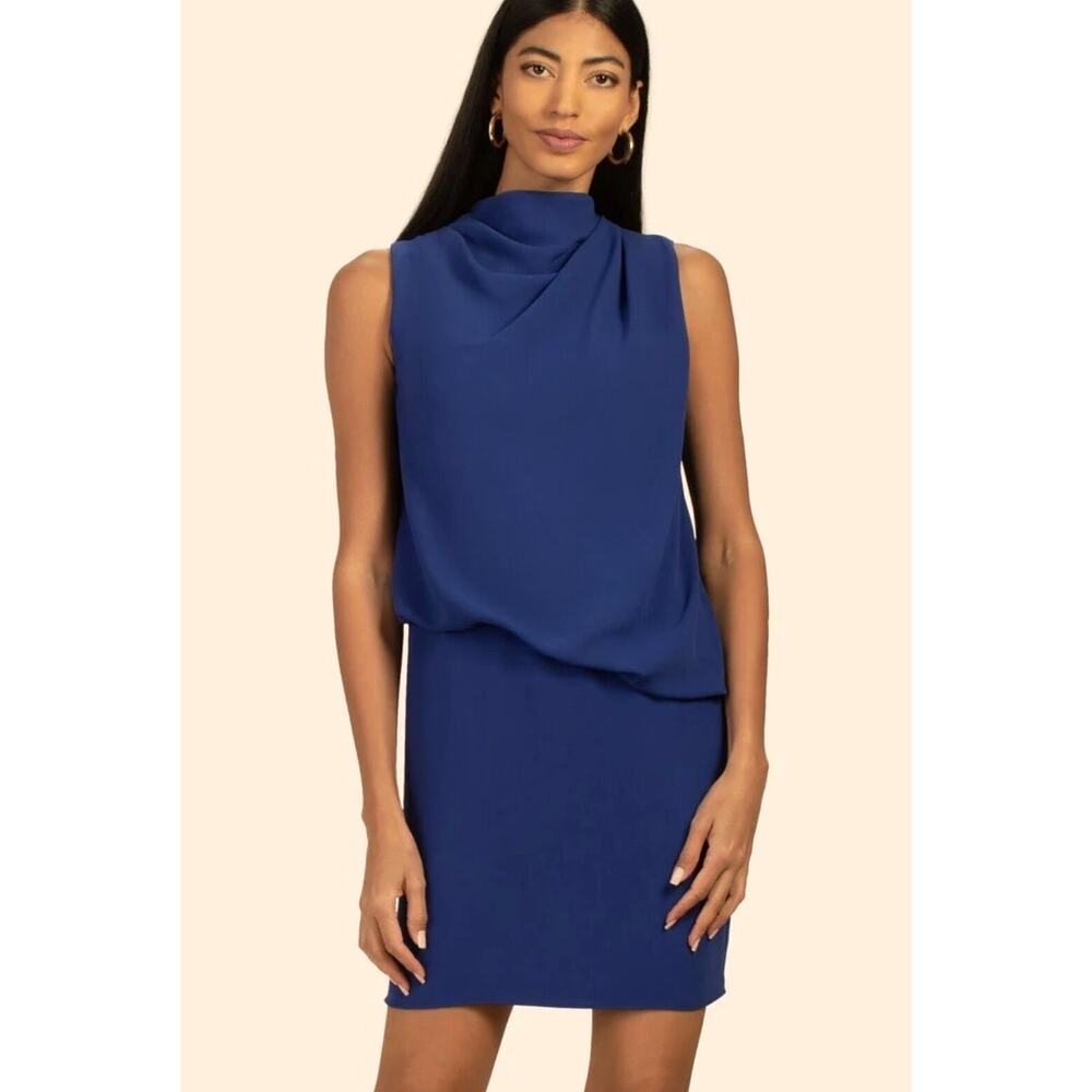 Trina Turk Blue Sheath Dress Sleeveless Mock Neck Midi